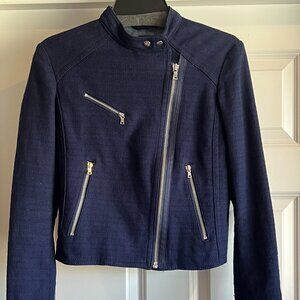 Gap Moto Jacket Navy Uniform 100% cotton Spring 2014 Zipper Detail XS